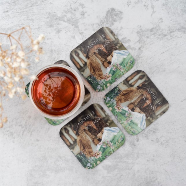 Porta-copo De Papel Quadrado Rustic Mountain Wildflower | Foto Boho Wedding (Criador carregado)