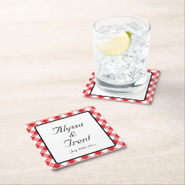 Porta-copo De Papel Quadrado Rustic Red Gingham Eu faço casamento de CHURRASCO
