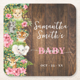 Porta-copo De Papel Quadrado Rustic Safari Animals Pink Baby Shower Party Decor