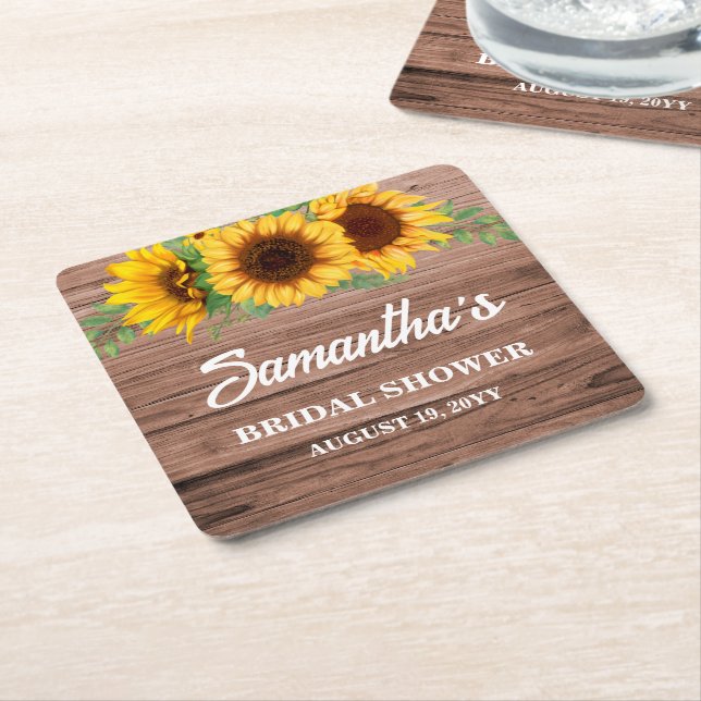 Porta-copo De Papel Quadrado Rustic Sunflower Bridal Shower (Inclinado)