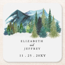 Rustic Watercolor Mounts Pine Casamento no inverno