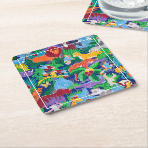 Porta-copo De Papel Quadrado Safari Theme Birthday Rainbow ColorParty