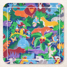 Porta-copo De Papel Quadrado Safari Theme Birthday Rainbow ColorParty