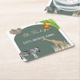 Porta-copo De Papel Quadrado Safari Themed Baby Shower Favor Coasters