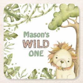 Porta-copo De Papel Quadrado Safari Wild One Watercolor Birthday