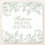 Porta-copo De Papel Quadrado Sage Chinoiserie Vintage Floral Bridal Shower<br><div class="desc">Love is in bloom! This sage Chinoiserie Party Decor Collection, features delicate toile floral patterns for timeless elegance. Each piece in this collection showcases intricate designs in shades of green, evoking a sense of sophistication and elegance. ★ Let me help you plan your next party! ★ If you need coordinating...</div>
