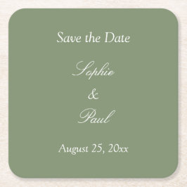 Porta-copo De Papel Quadrado Sage Green Save the Date Square Paper Porta copos