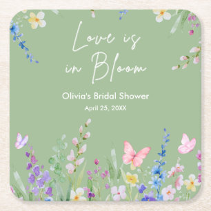 Porta-copo De Papel Quadrado Sage Verde Amor de Primavera em Flor Chá de Noiva