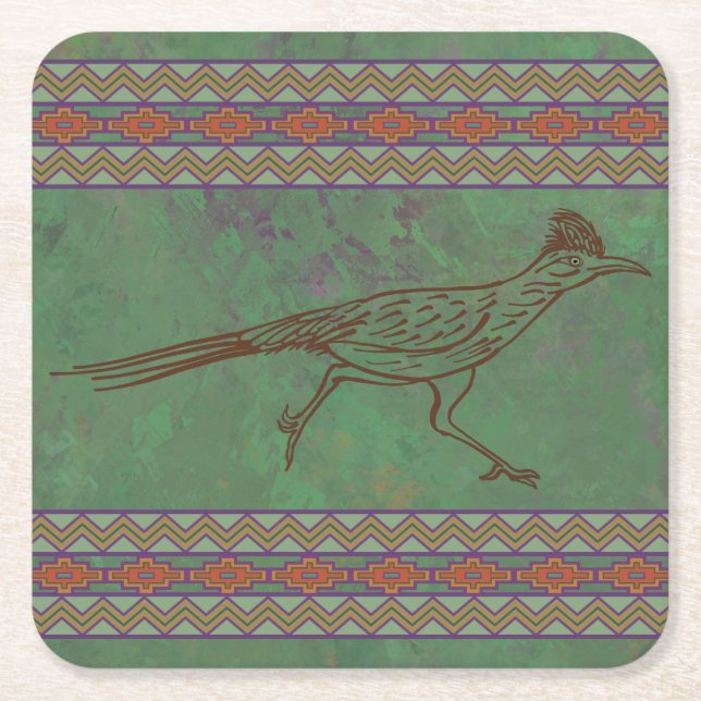 Porta-copo De Papel Quadrado Sagebrush Green - Roadrunner do Sudoeste (Frente)