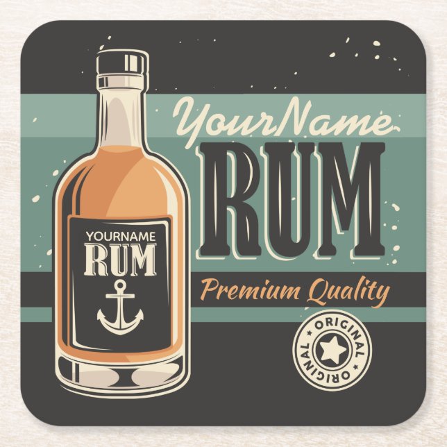 Porta-copo De Papel Quadrado Sailor Personalizado Rum Liquor Bottle Sign (Frente)