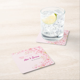 Porta-copo De Papel Quadrado Sakura Personalizado Rosa Elegante