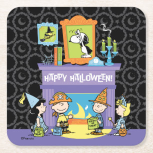 Porta-copo De Papel Quadrado Salas Assombradas do Peanuts no Halloween