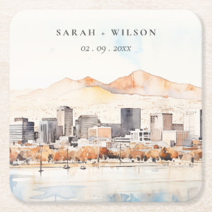 Porta-copo De Papel Quadrado Salt Lake City, Utah Paisagem Aquarela Casamento