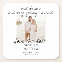 Porta-copo De Papel Quadrado Salvar A Data Foto Personalizada Manuscrita