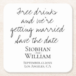 Porta-copo De Papel Quadrado Salvar A Data Manuscrita Personalizada