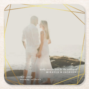 Porta-copo De Papel Quadrado Salvar nosso quadro Dourado geométrico da foto de