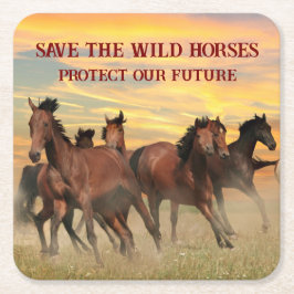 Porta-copo De Papel Quadrado Salvar os cavalos selvagens