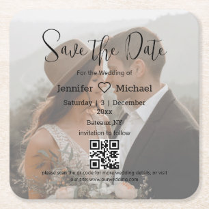 Porta-copo De Papel Quadrado salve a data código qr casal foto boho casamento