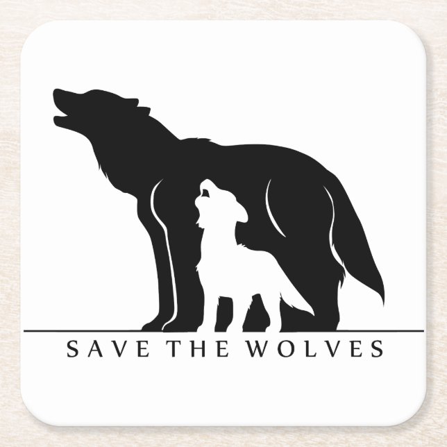 Porta-copo De Papel Quadrado Salve os Lobos (branco). (Frente)
