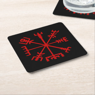Porta-copo De Papel Quadrado Sangue Red Vegvísir (Viking Compass)