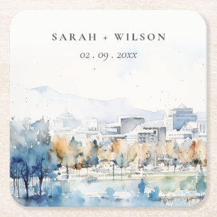 Porta-copo De Papel Quadrado Sanja Mínima, Casamento de Aquarela da Califórnia