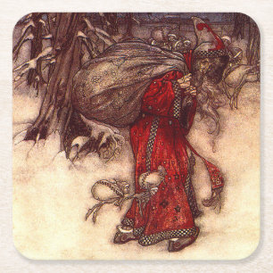 Porta-copo De Papel Quadrado Santa Claus Arthur Rackham