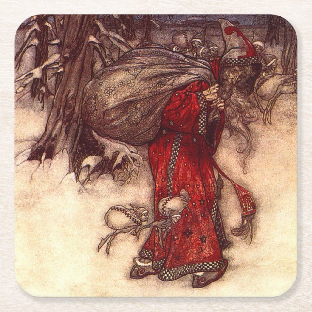 Porta-copo De Papel Quadrado Santa Claus Arthur Rackham (Frente)