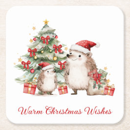Porta-copo De Papel Quadrado Santa Hedgehog Christmas Wishes 