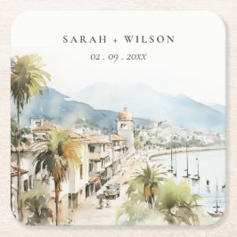 Porta-copo De Papel Quadrado Santa Marta Colombia Watercolor Landscape Wedding