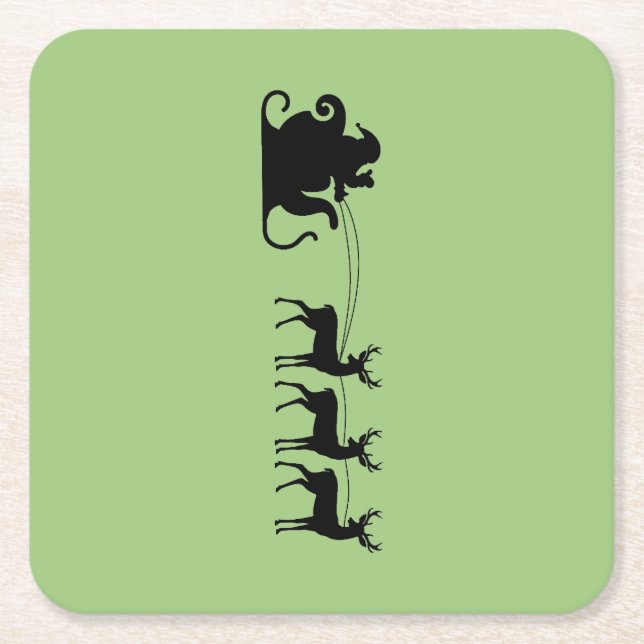 Porta-copo De Papel Quadrado Santa sleigh reindeer (Frente)