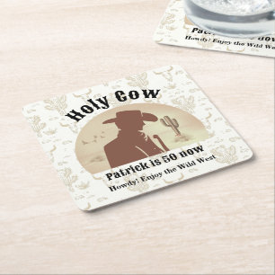 Porta-copo De Papel Quadrado Santa Vaca Funny Vintage Cowboy 50º Aniversário