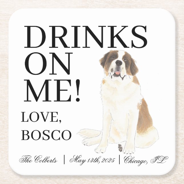 Porta-copo De Papel Quadrado Santo Personalizado Bernard Wedding (Frente)