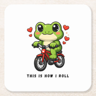 Porta-copo De Papel Quadrado Sapo Ciclismo Fofo Arte de Sapo Kawaii de Bicicl