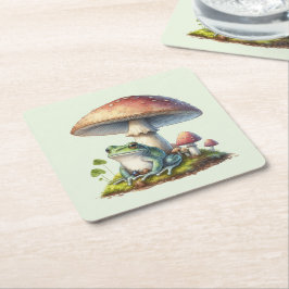 Porta-copo De Papel Quadrado Sapo Debaixo de um Cogumelo Natureza Fofa