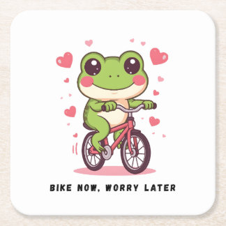 Porta-copo De Papel Quadrado Sapo Fofo Andando de Bicicleta | Presente Divertid