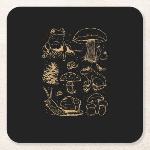Porta-copo De Papel Quadrado Sapos E Cogumelos Desenho Vintage – Estética Gob