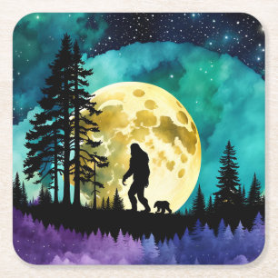 Porta-copo De Papel Quadrado Sasquatch e Urso na montanha *personalize*