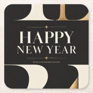 Porta-copo De Papel Quadrado Saudação de Ano Novo Feliz Elegante com estilo Mod