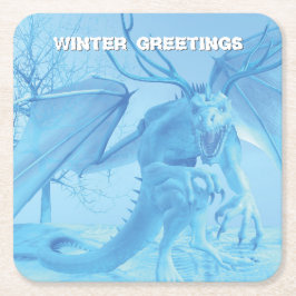 Porta-copo De Papel Quadrado Saudações de Inverno. Dragão de gelo com chifres