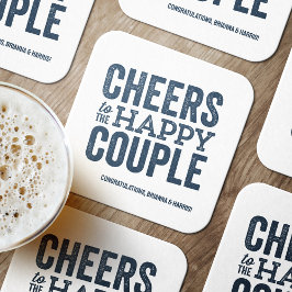 Porta-copo De Papel Quadrado Saúde ao feliz ensaio de casamento azul de casal