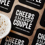 Porta-copo De Papel Quadrado Saúde ao feliz janto de ensaio negro de casal<br><div class="desc">Antes do dia do seu casamento, divirta-se com a celebração do "Brews Before I's". Quer seja um janto de ensaio, uma despedida de solteiro ou uma festa de noivado, esta divertida design ousada é perfeita para uma cervejaria ou uma celebração com tema de cerveja. Este design original "alegre ao casal...</div>