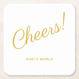 Porta-copo De Papel Quadrado Saúde! Elegante Dourado