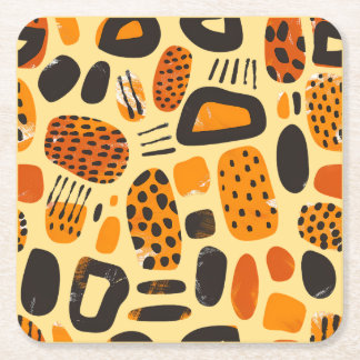 Porta-copo De Papel Quadrado "Savanna Pop: Tribal Vibes em Laranja e Negro"