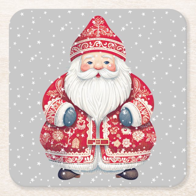 Porta-copo De Papel Quadrado Scandinavian Folk Santa Claus (Frente)