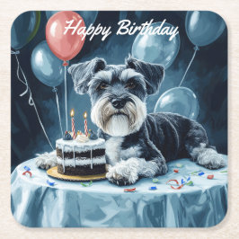 Porta-copo De Papel Quadrado Schnauzer Birthday