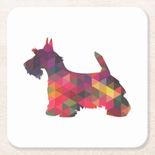 Porta-copo De Papel Quadrado Scottie Dog Breed Geo Silhouette Multi