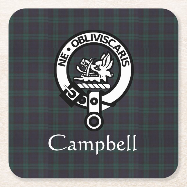 Porta-copo De Papel Quadrado Scottish Campbell Crest Crachá & Tartan (Frente)