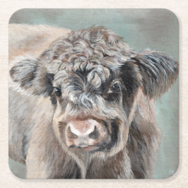 Porta-copo De Papel Quadrado Scottish Highland Calf on Green