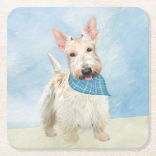 Porta-copo De Papel Quadrado Scottish Terrier Wheaten Dog Painting