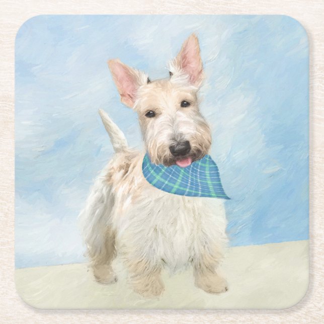 Porta-copo De Papel Quadrado Scottish Terrier Wheaten Dog Painting (Frente)